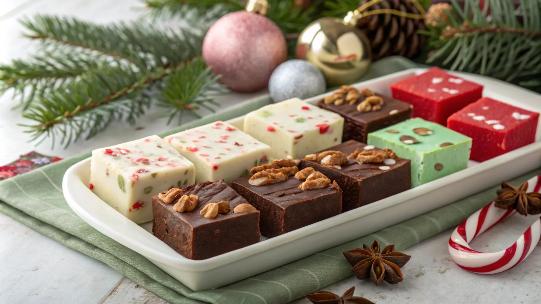 Christmas Fudge Recipe: A beautifully decorated holiday fudge with red and green sprinkles, perfect for festive celebrations