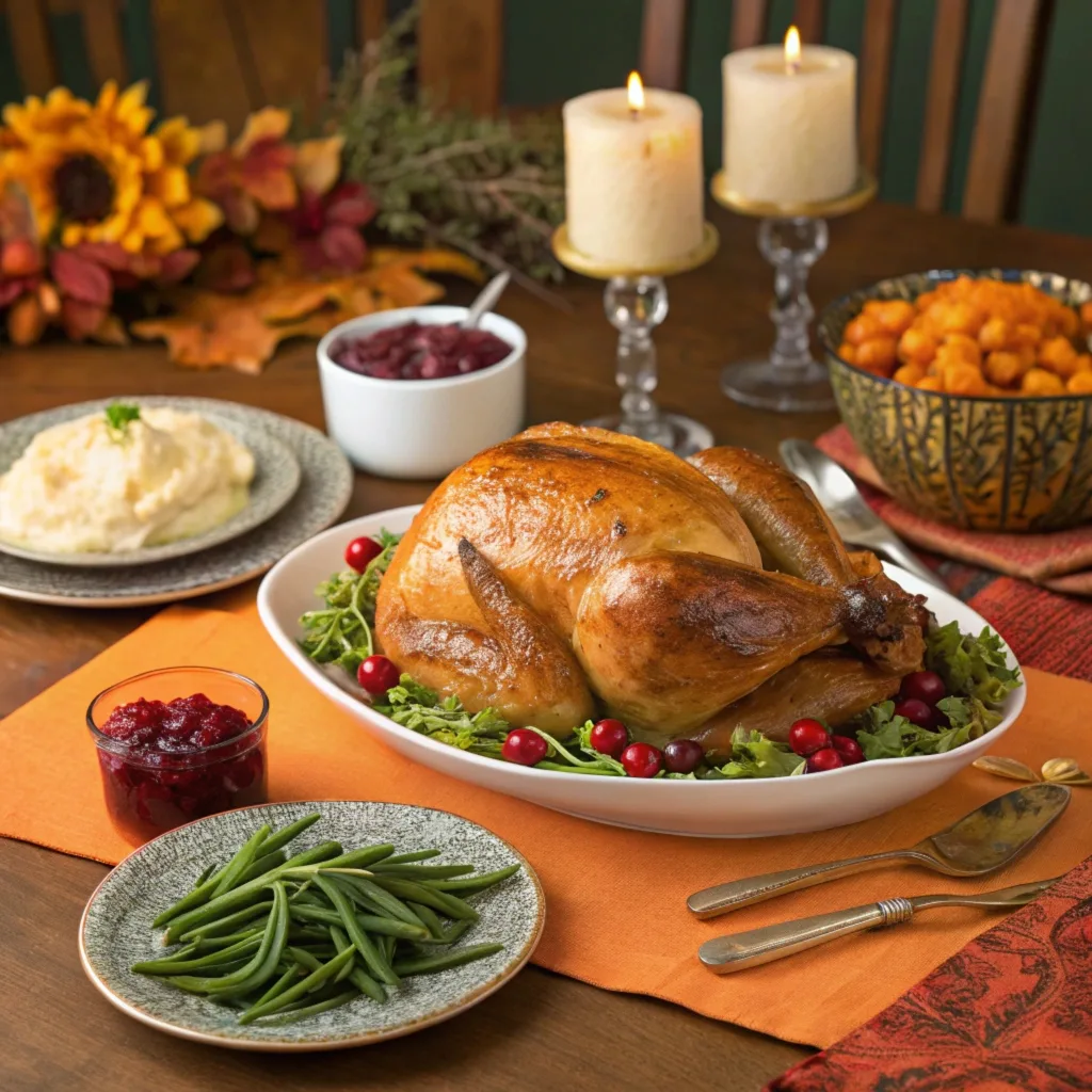 A beautifully arranged Whole Foods Thanksgiving meal featuring a variety of roasted vegetables, turkey, mashed potatoes, cranberry sauce, and stuffing.