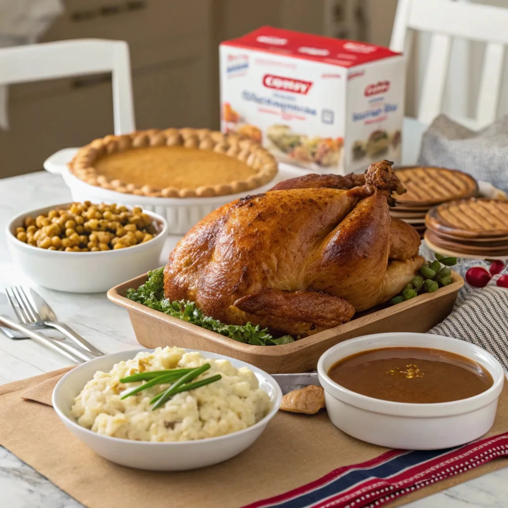 Costco Thanksgiving dinner offerings with pre-cooked meals and sides.