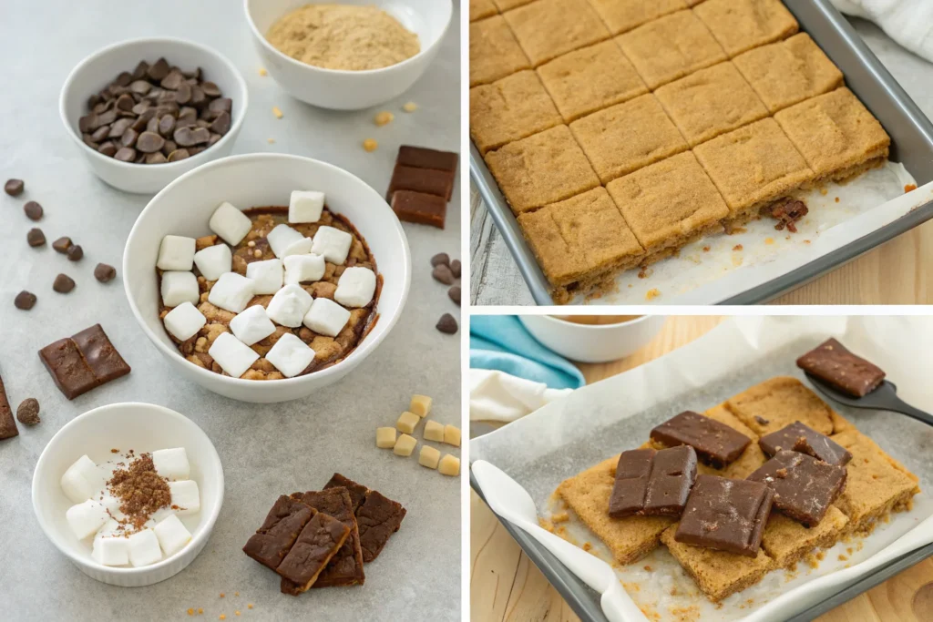 Delicious homemade s'mores bars with melted chocolate and marshmallows.