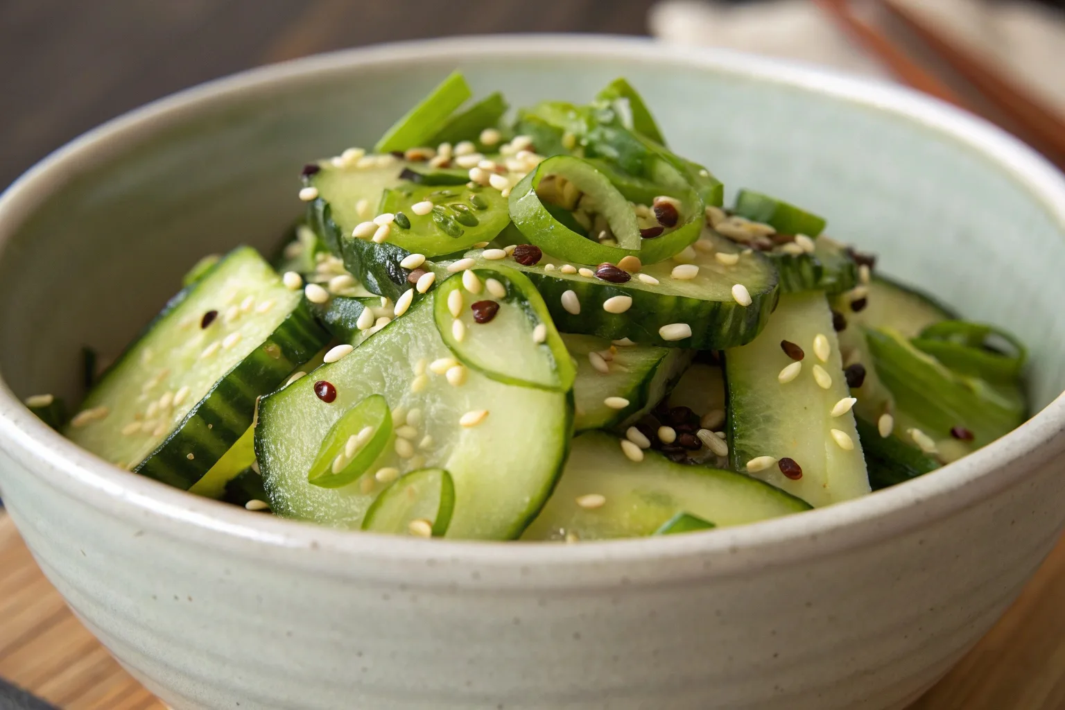 Fresh sushi cucumber salad recipe with sesame seeds