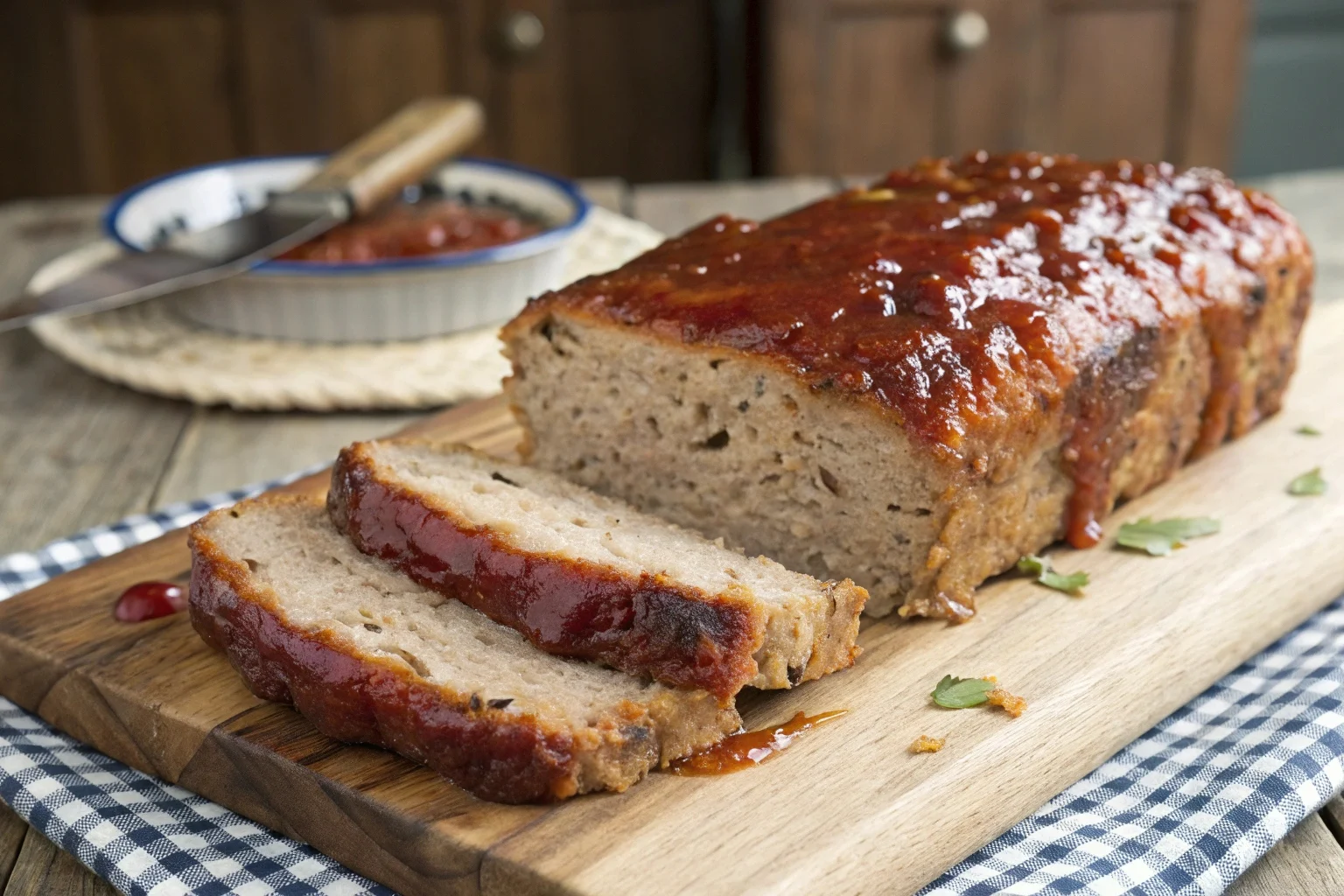 Moist chicken meatloaf with a ketchup glaze