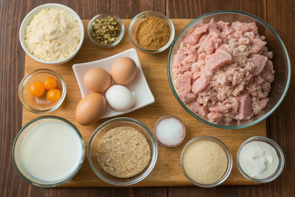 Chicken meatloaf ingredients laid out