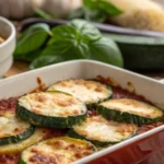 Crispy Zucchini Parmesan with marinara sauce and cheese